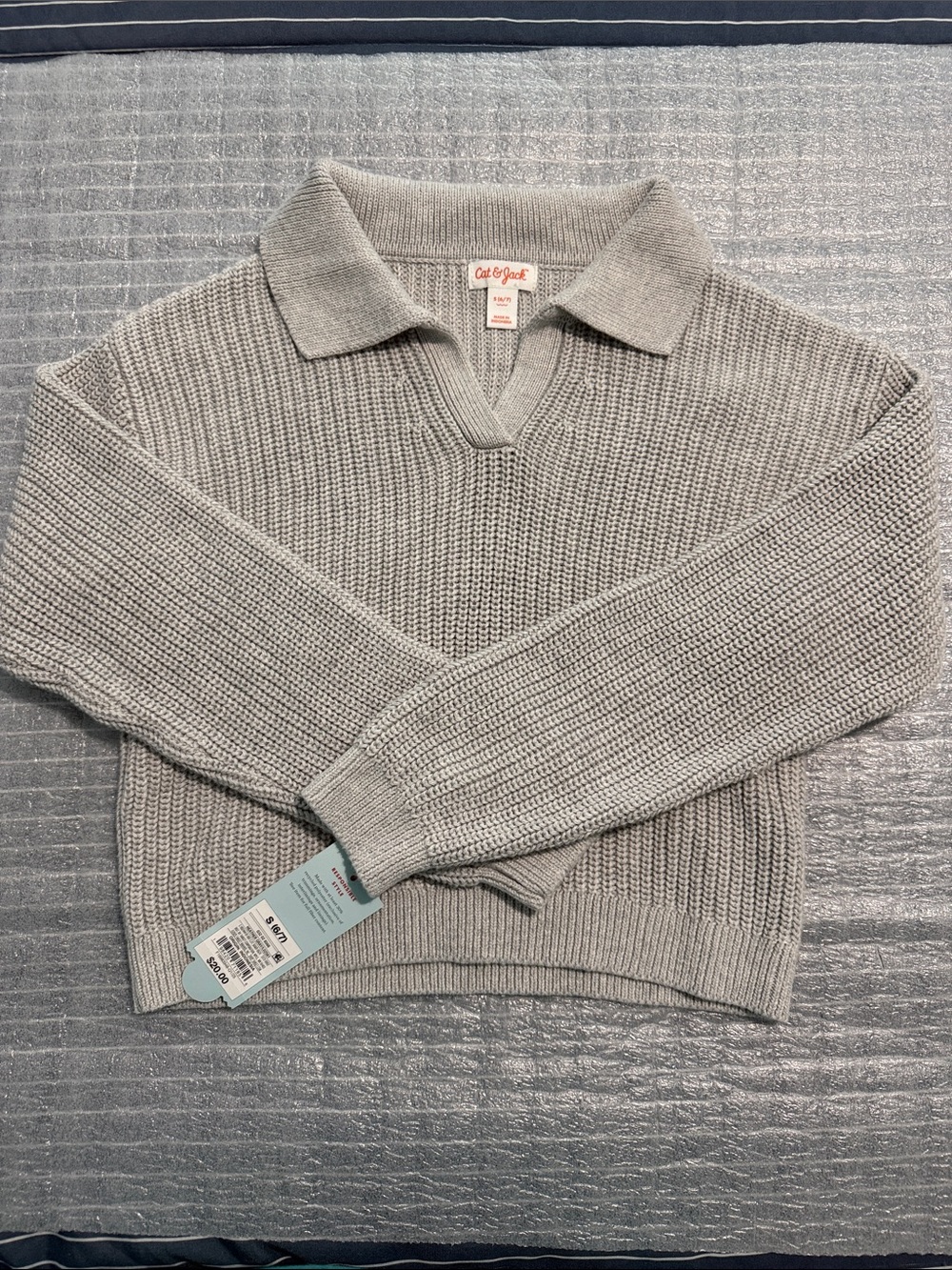 Cat & Jack Light Gray V-Neck Polo Sweater Jacket for Kids